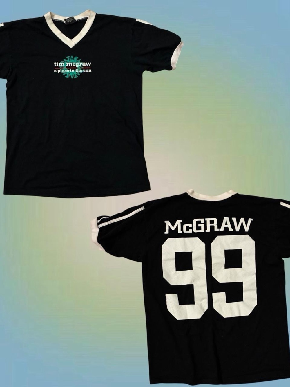 Tim McGraw Black Tee with White Trim and Teal Graphic
